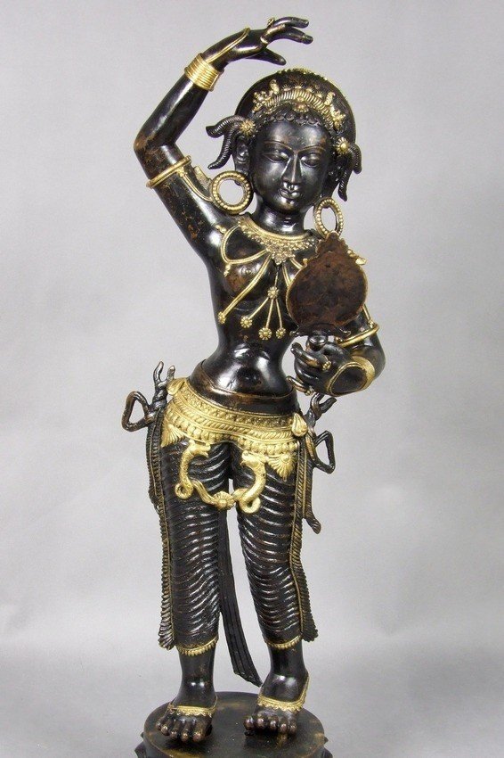 Danseuse indienne, bronze, hauteur : 93 cm, Inde, XIXe / XXe siècle.-photo-2
