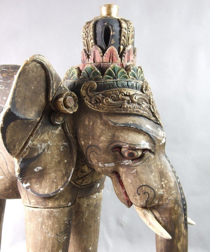 Grand éléphant de cérémonie, bois polychrome, Inde, XIXe/XXe siècle.-photo-3