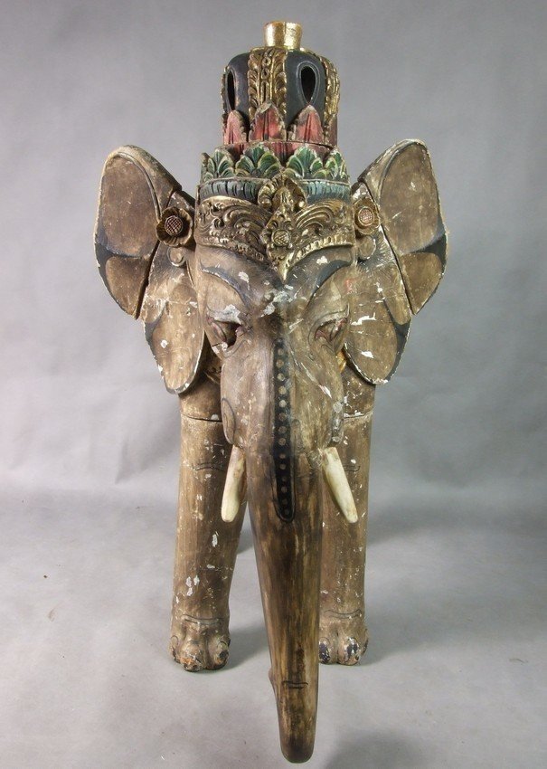 Grand éléphant de cérémonie, bois polychrome, Inde, XIXe/XXe siècle.-photo-3