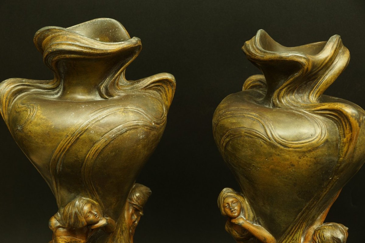 Vases ornés de figures féminines, Charles-Émile Jonchery, France, Art nouveau, vers 1900.-photo-4