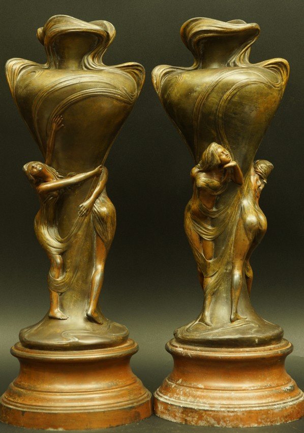 Vases ornés de figures féminines, Charles-Émile Jonchery, France, Art nouveau, vers 1900.-photo-5