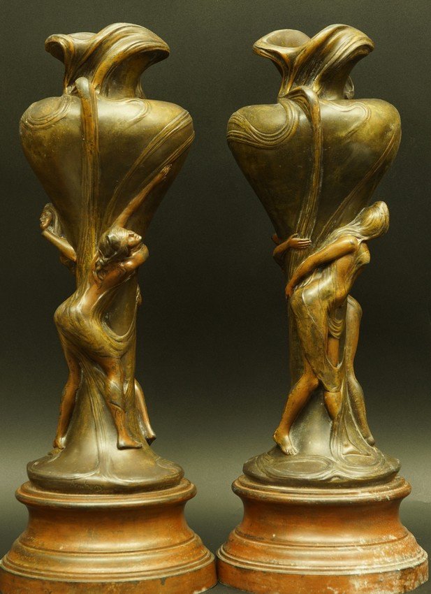 Vases ornés de figures féminines, Charles-Émile Jonchery, France, Art nouveau, vers 1900.-photo-6