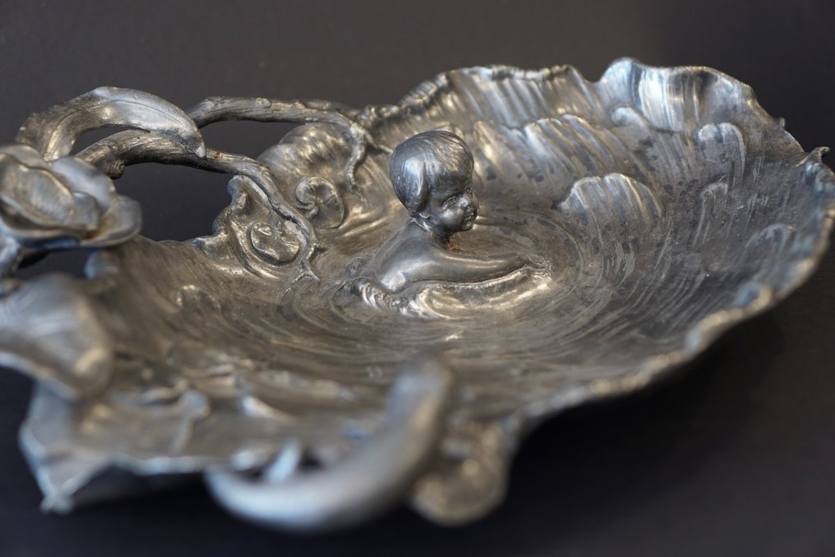Tray Featuring A Child And A Lizard, Wmf, Germany, Art Nouveau, 19th/20th Centuries.-photo-2