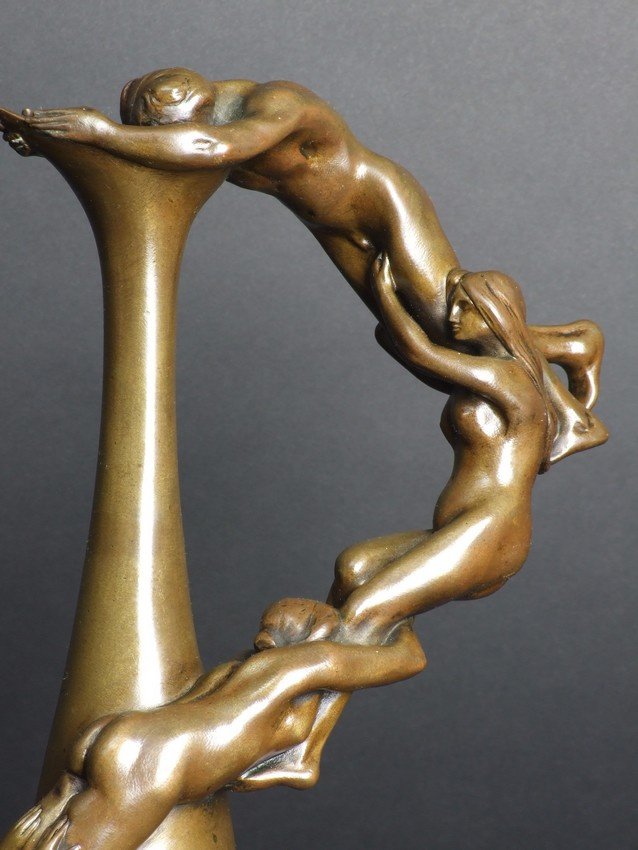 Vase Decorated With Female Figures, Alexandre Vibert, Bronze, France, 19th/20th Century.-photo-1