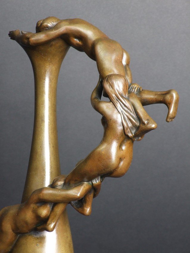 Vase Decorated With Female Figures, Alexandre Vibert, Bronze, France, 19th/20th Century.-photo-7