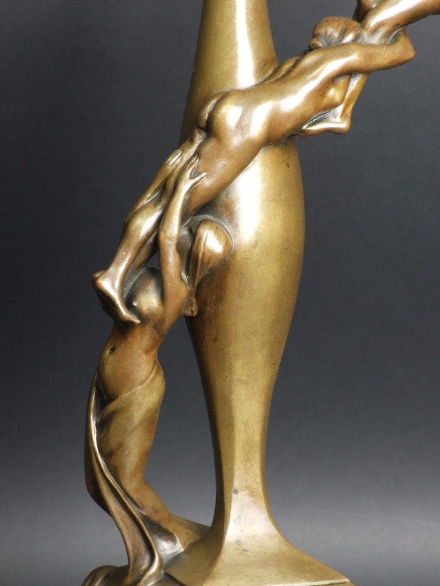 Vase Decorated With Female Figures, Alexandre Vibert, Bronze, France, 19th/20th Century.-photo-8