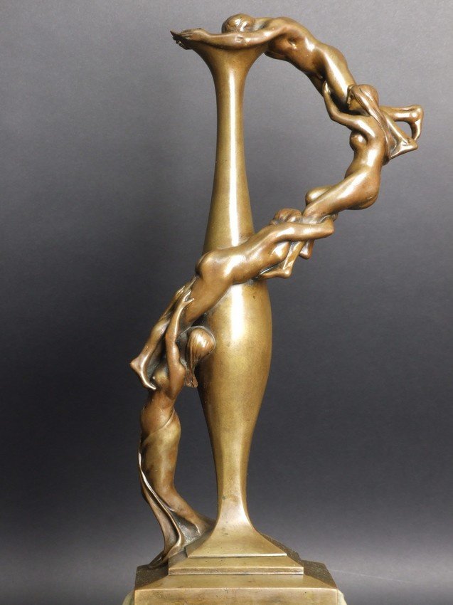 Vase Decorated With Female Figures, Alexandre Vibert, Bronze, France, 19th/20th Century.