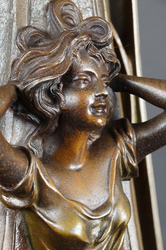 "femme Fatale" Vase, Art Nouveau, Painted Zinc, Circa 1900.-photo-1