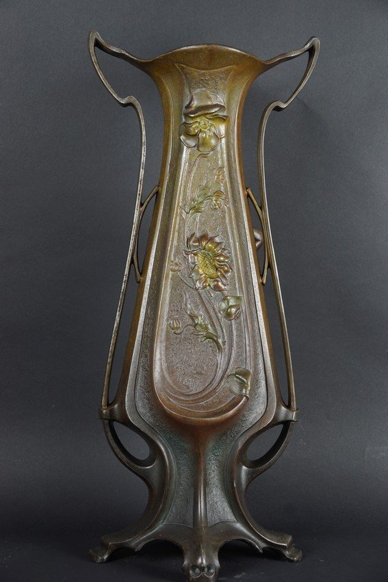 "femme Fatale" Vase, Art Nouveau, Painted Zinc, Circa 1900.-photo-3