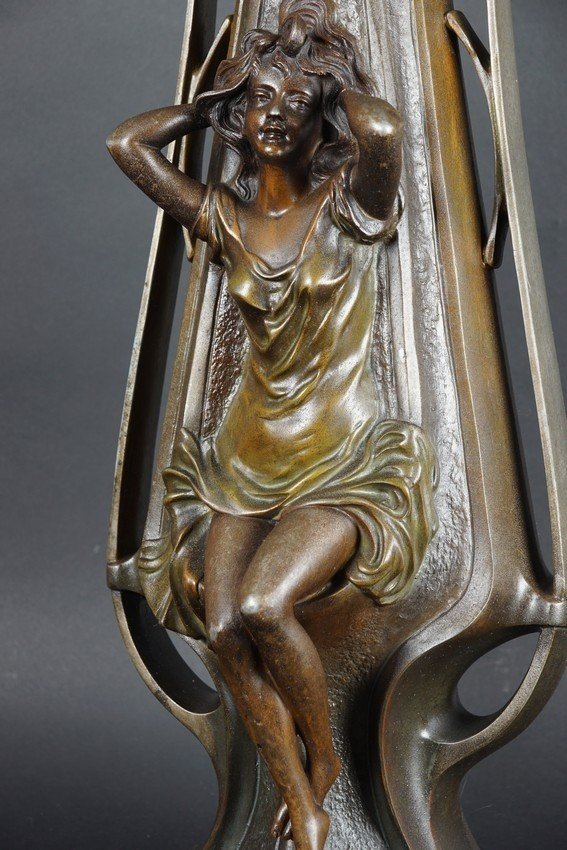 "femme Fatale" Vase, Art Nouveau, Painted Zinc, Circa 1900.-photo-5