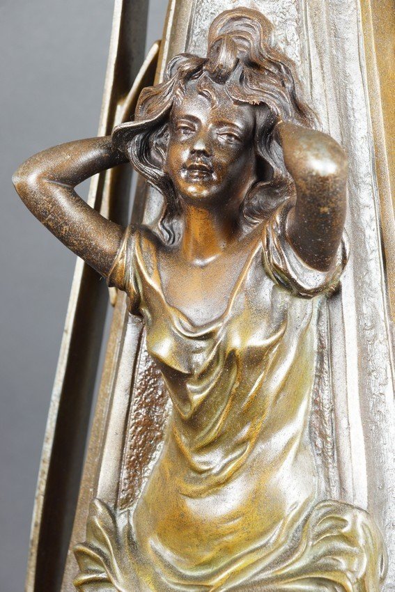 "femme Fatale" Vase, Art Nouveau, Painted Zinc, Circa 1900.-photo-6