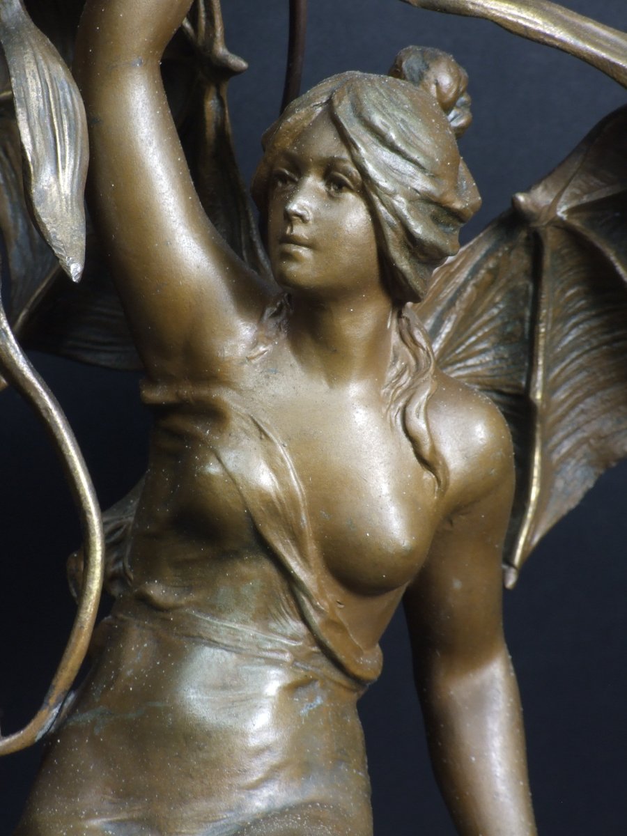 Paire de lampes représentant des nymphes, Art nouveau, alliage de métaux, France, vers 1900.-photo-2