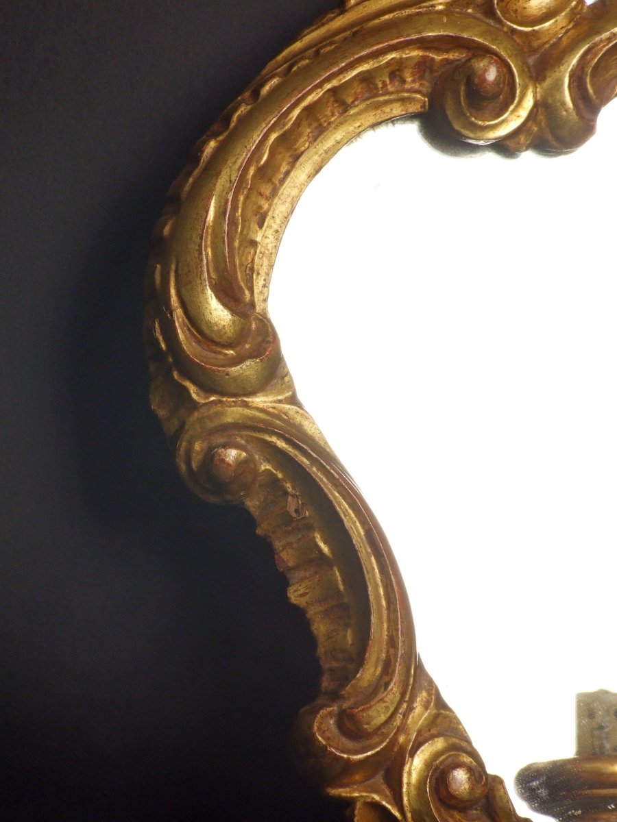 Chandelier à miroir, bois doré, XIXe siècle.-photo-4