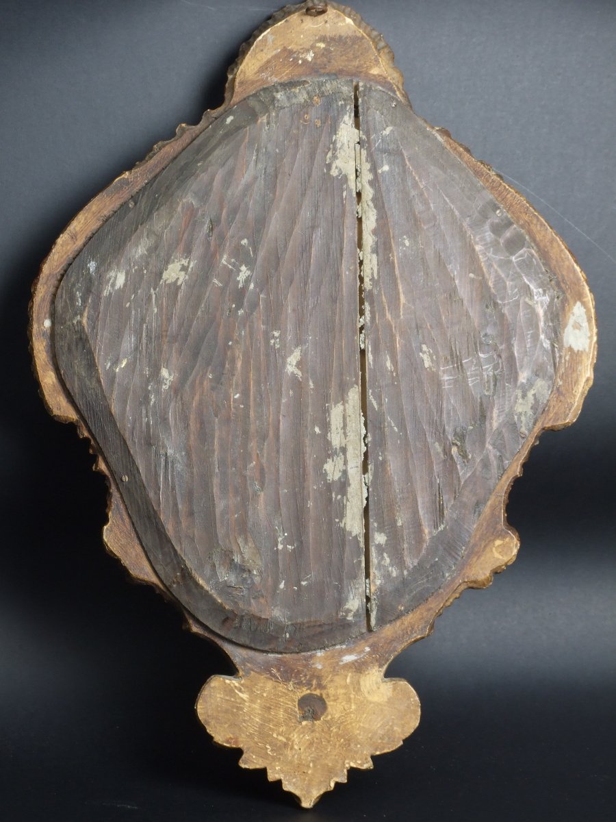 Chandelier à miroir, bois doré, XIXe siècle.-photo-1