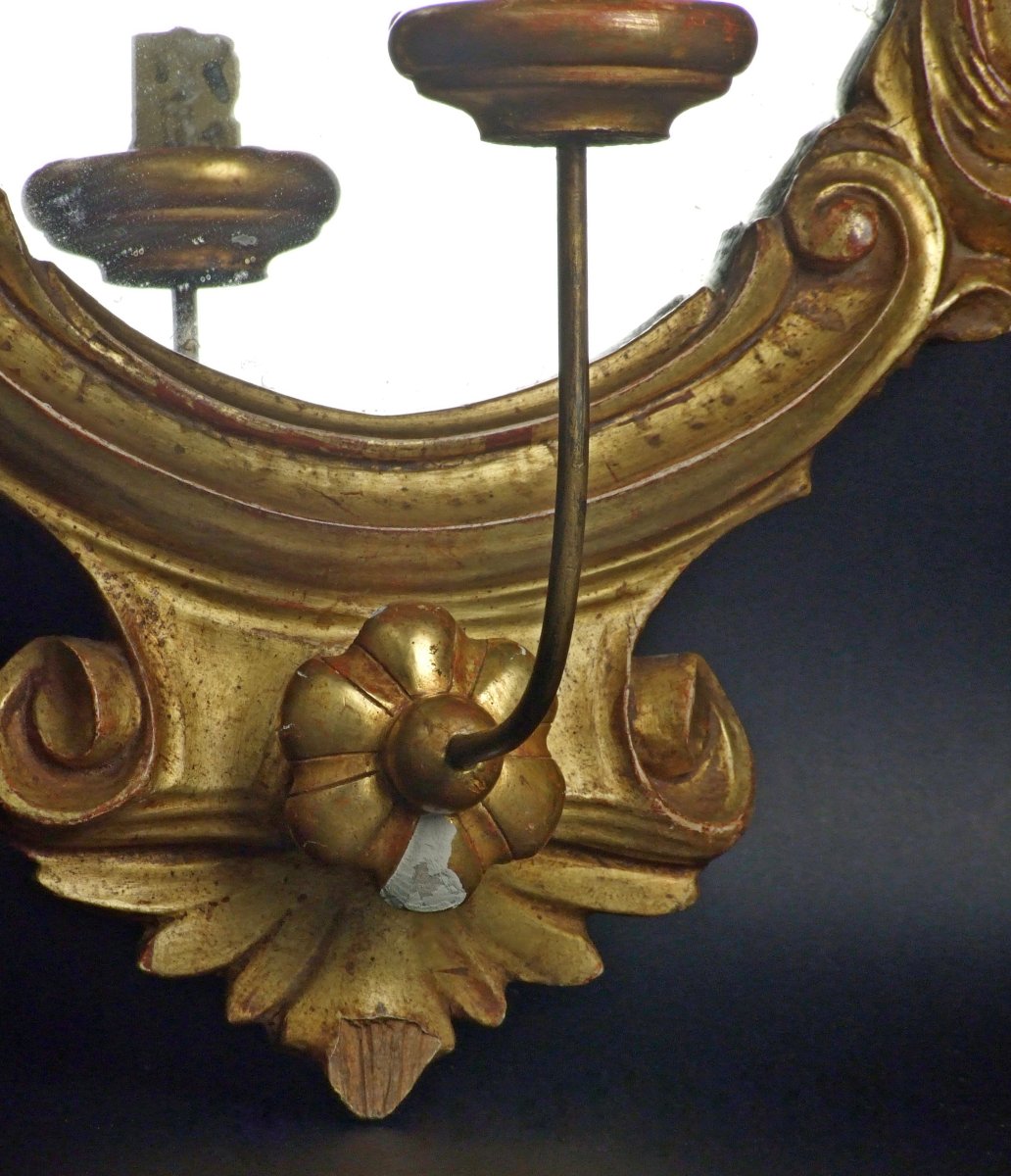 Chandelier à miroir, bois doré, XIXe siècle.-photo-2