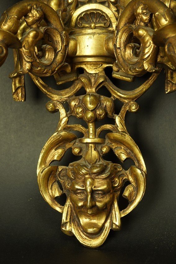 Pair Of Wall Sconces Decorated With Putti, Bronze, Second Half Of The 19th Century.-photo-2