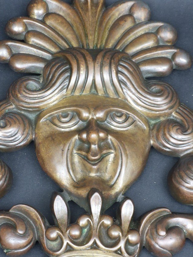 Paire d'appliques ornées de masques, bronze, XIXe siècle.-photo-2