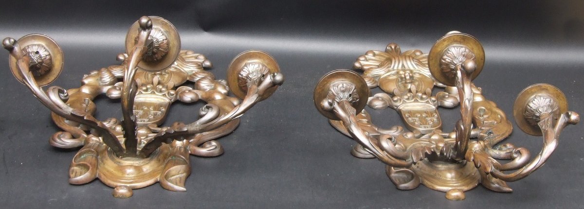 Paire d'appliques ornées de masques, bronze, XIXe siècle.-photo-4