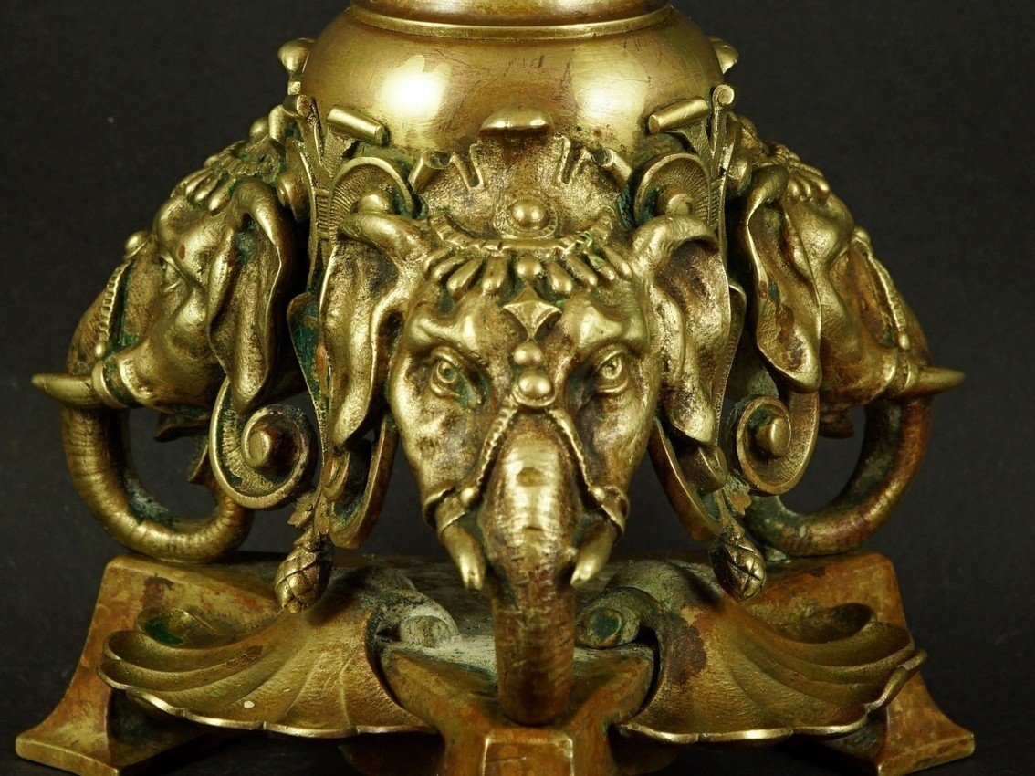Elephant Candlestick, Bronze, 19th Century.-photo-2