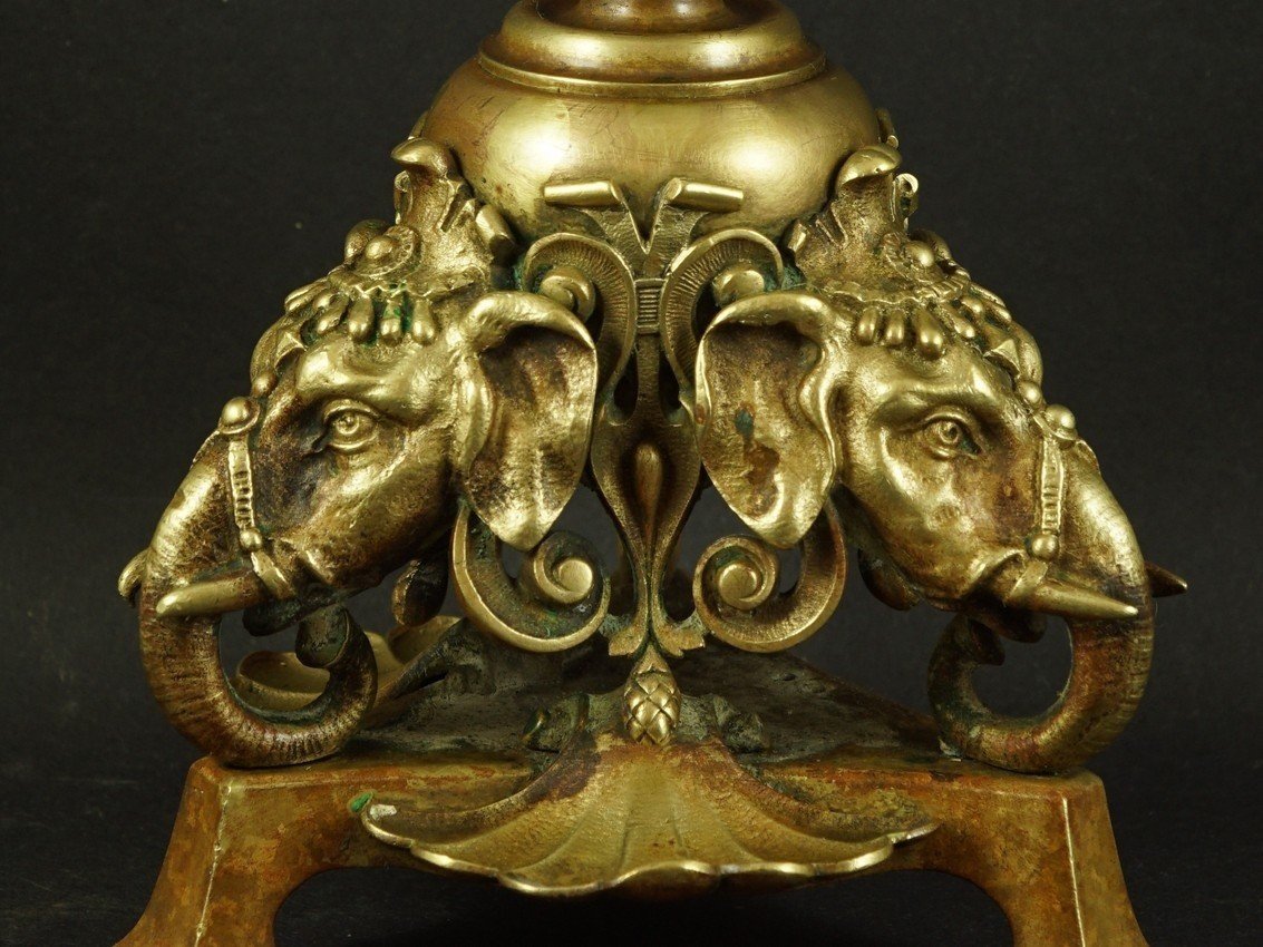 Elephant Candlestick, Bronze, 19th Century.-photo-4