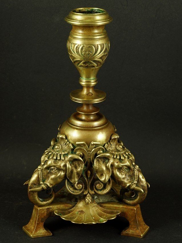Elephant Candlestick, Bronze, 19th Century.-photo-1