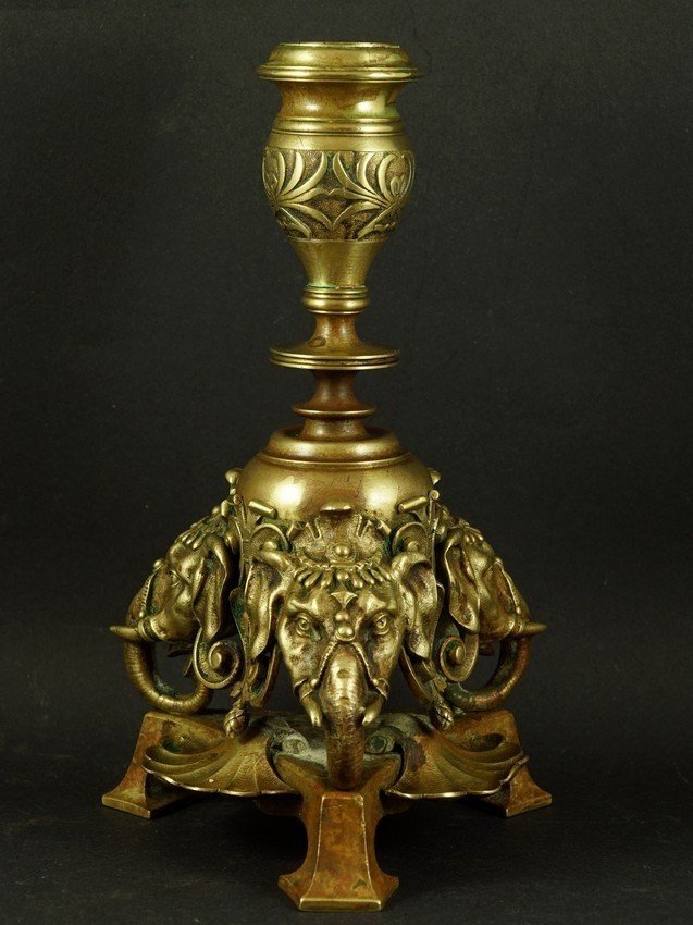 Elephant Candlestick, Bronze, 19th Century.-photo-2