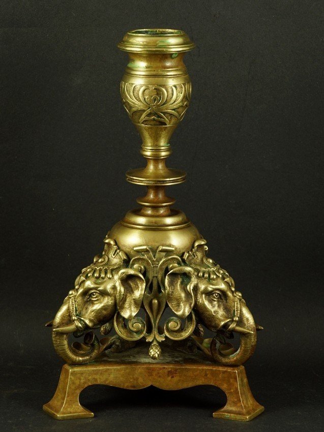 Elephant Candlestick, Bronze, 19th Century.-photo-3