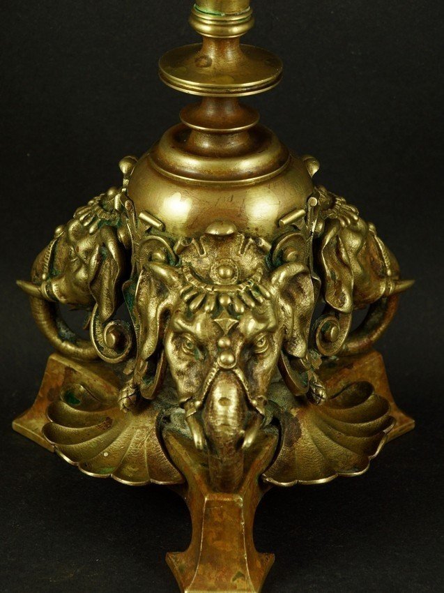 Elephant Candlestick, Bronze, 19th Century.-photo-4