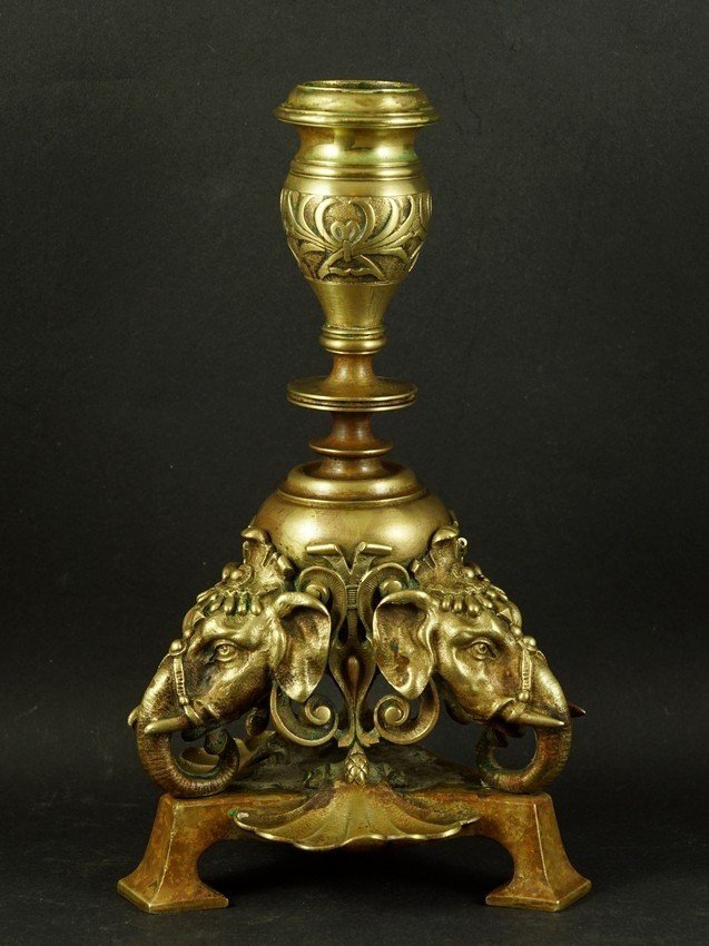 Elephant Candlestick, Bronze, 19th Century.