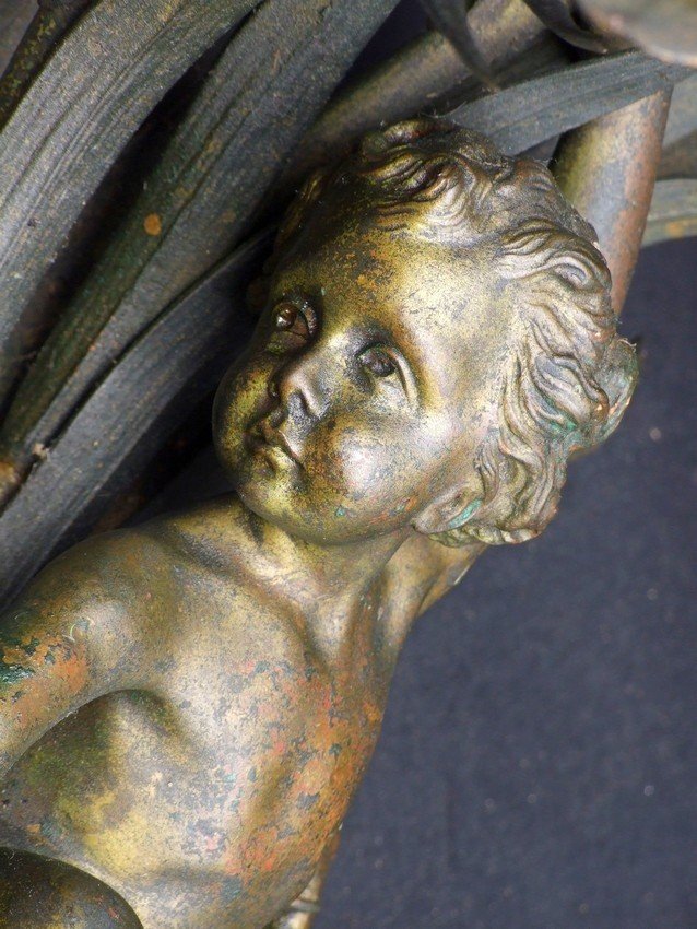 Pair Of Wall Sconces Decorated With Putti, Art Nouveau, Bronze, Circa 1900.-photo-1