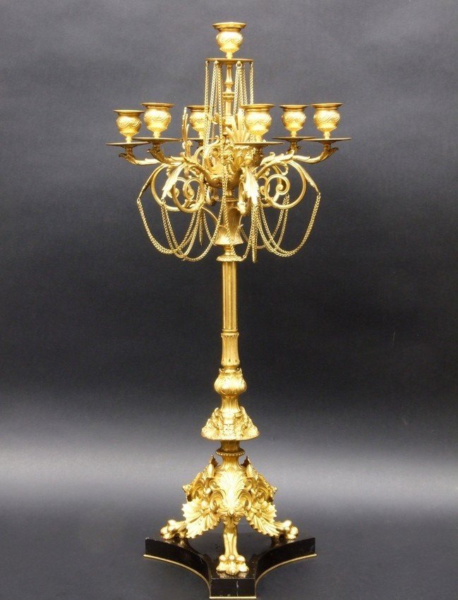 Imposant candélabre en bronze doré, XIXe siècle.-photo-2