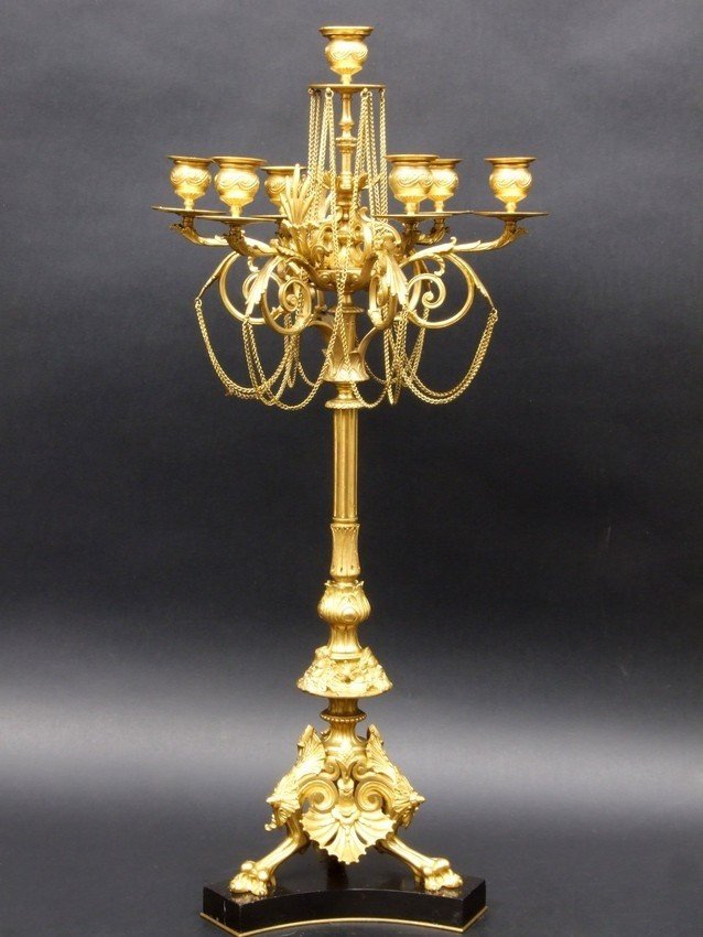 Imposant candélabre en bronze doré, XIXe siècle.-photo-3