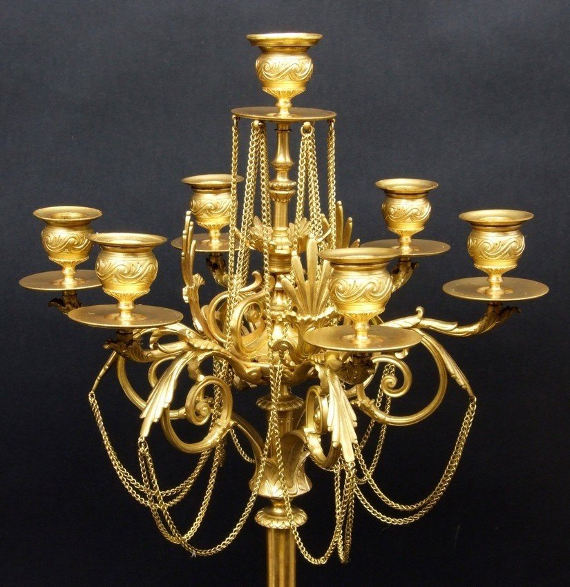 Imposant candélabre en bronze doré, XIXe siècle.-photo-3