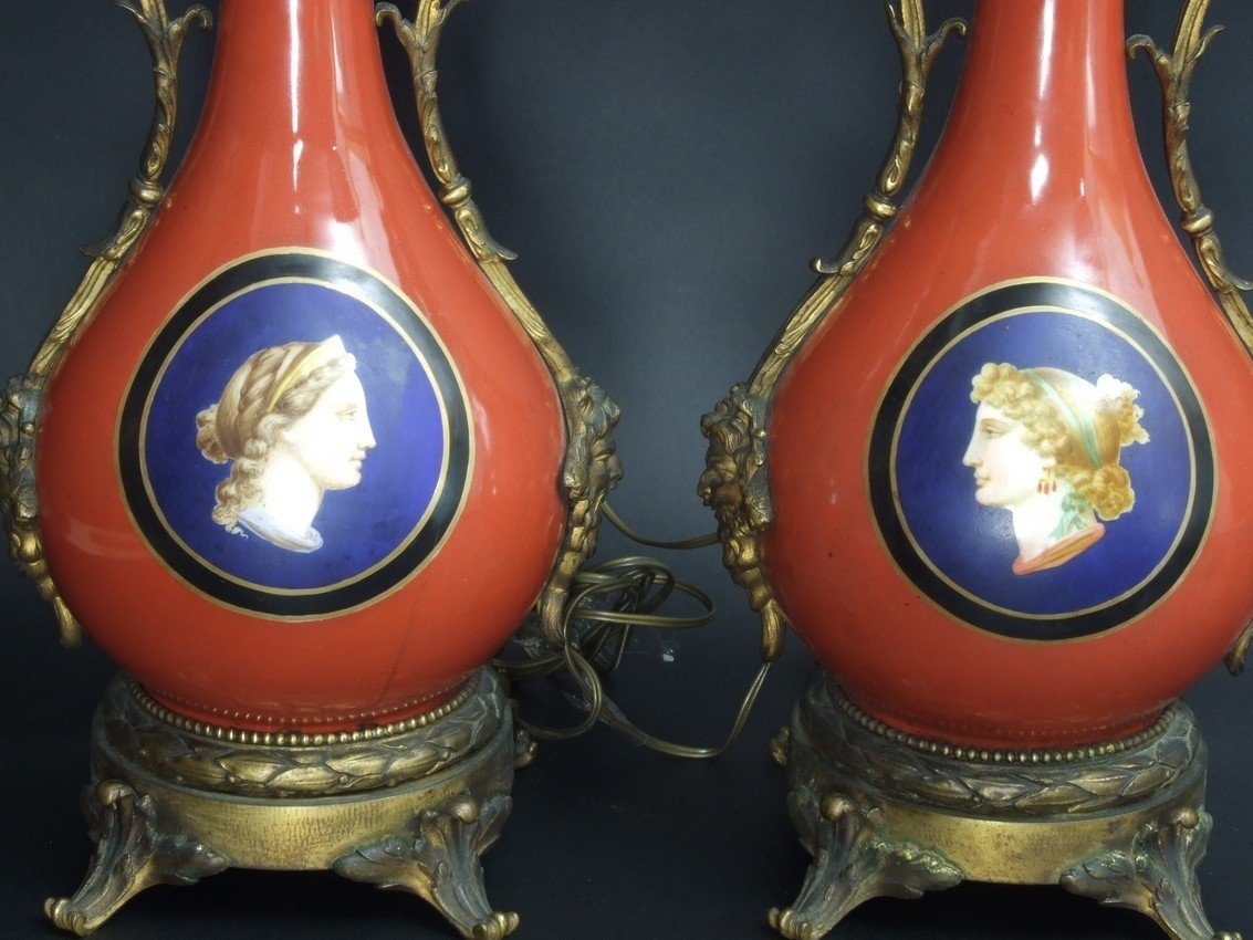 Paire de lampes, bronze doré, porcelaine, deuxième moitié du XIXe siècle.-photo-3
