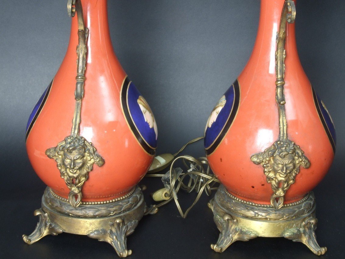 Paire de lampes, bronze doré, porcelaine, deuxième moitié du XIXe siècle.-photo-4