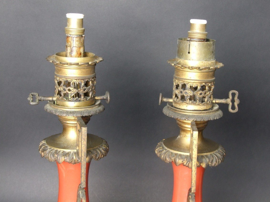 Paire de lampes, bronze doré, porcelaine, deuxième moitié du XIXe siècle.-photo-2