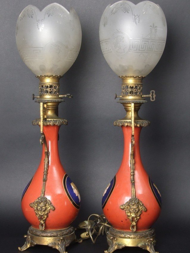 Paire de lampes, bronze doré, porcelaine, deuxième moitié du XIXe siècle.-photo-7