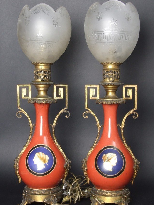 Paire de lampes, bronze doré, porcelaine, deuxième moitié du XIXe siècle.-photo-8