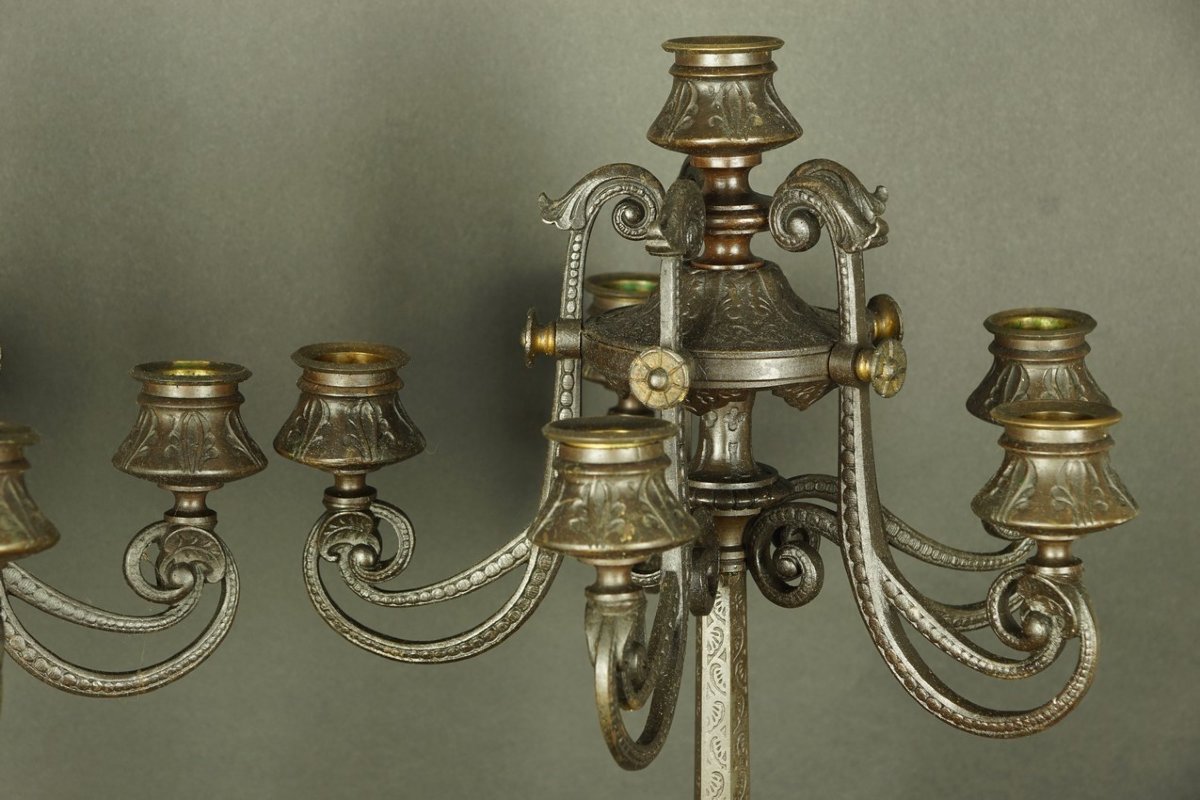 Pair Of Candelabra, Bronze, Second Half Of The 19th Century.-photo-2