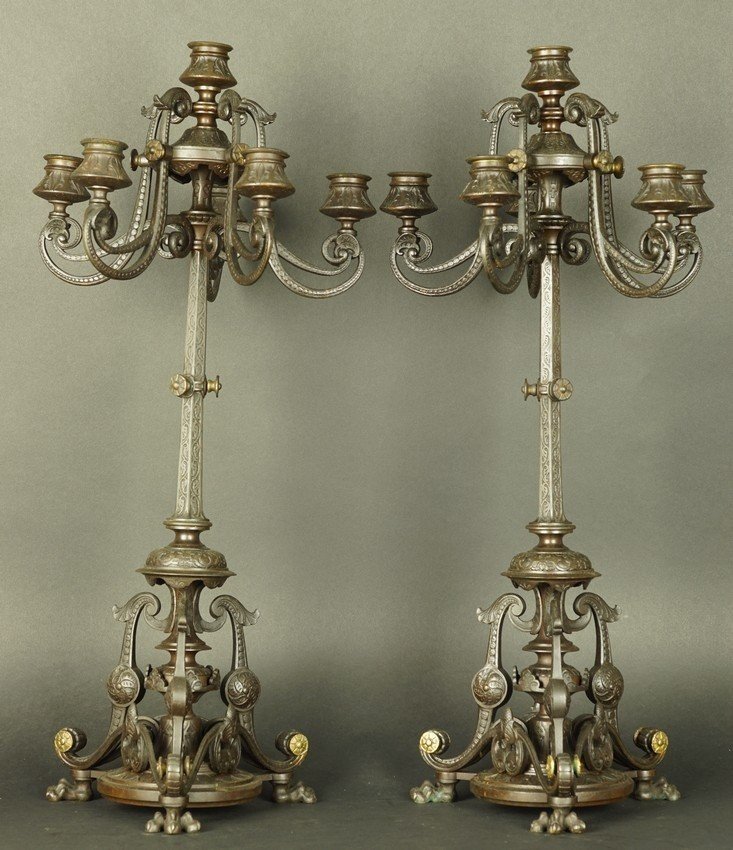 Pair Of Candelabra, Bronze, Second Half Of The 19th Century.-photo-4