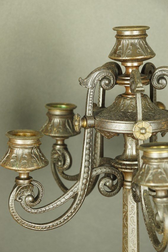Pair Of Candelabra, Bronze, Second Half Of The 19th Century.-photo-3