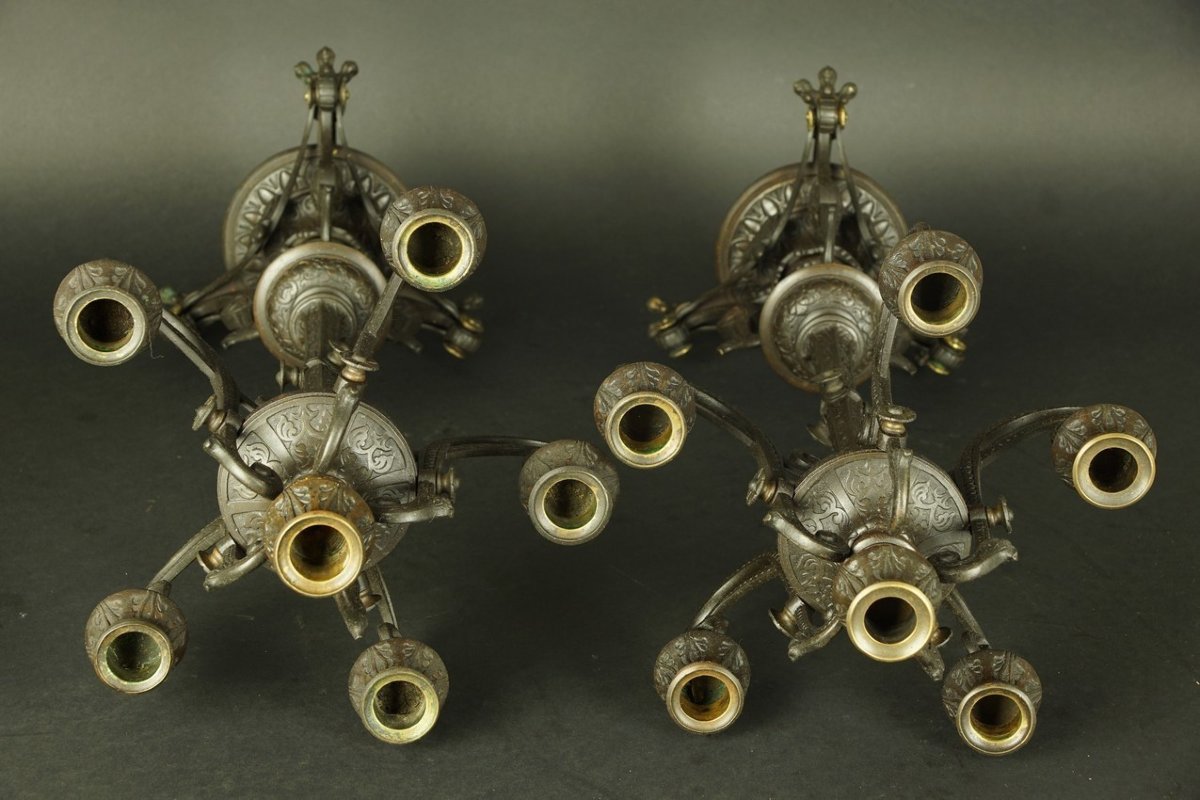 Pair Of Candelabra, Bronze, Second Half Of The 19th Century.-photo-4