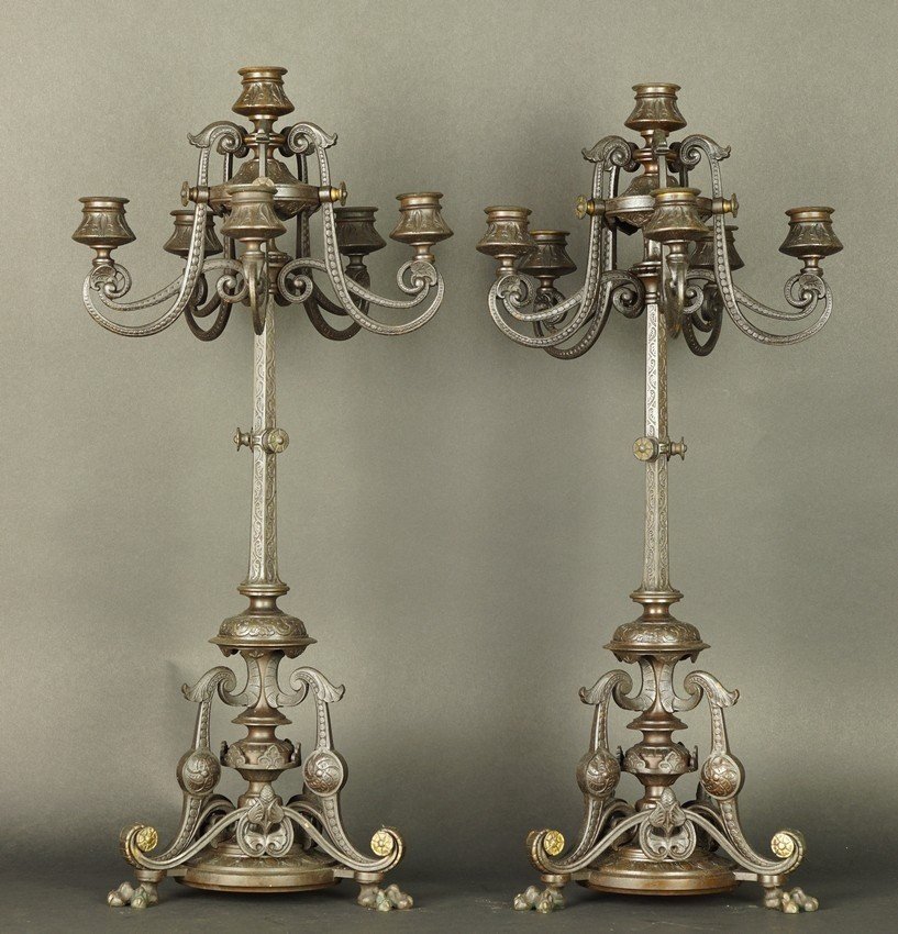 Pair Of Candelabra, Bronze, Second Half Of The 19th Century.