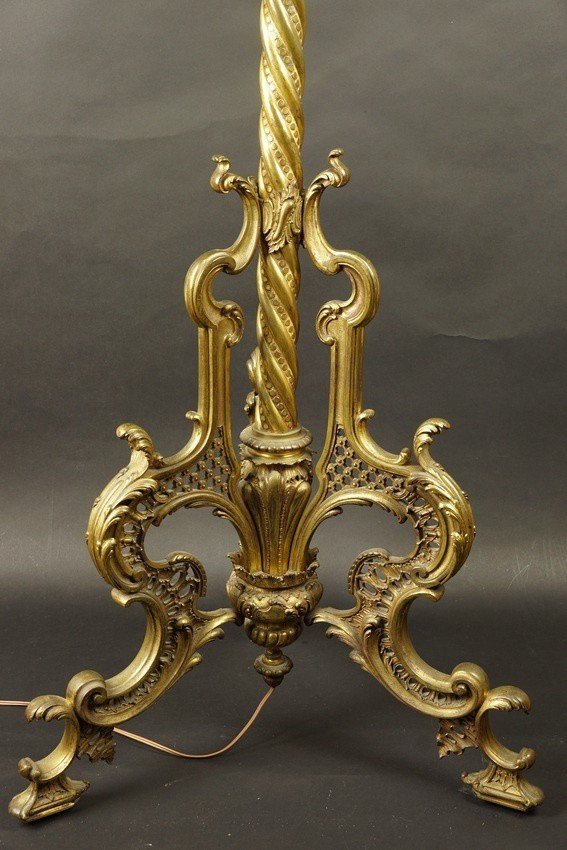 Floor Lamp, Napoleon III Style, Neo-rococo, Brass, 19th Century.