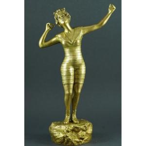 Baigneuse, R.  Noel, bronze doré, années 1920-1930.