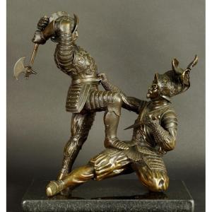 Chevaliers combattants, bronze, XIXe siècle.