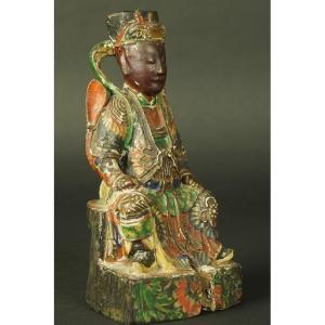 Chinese Dignitary, Polychrome Wood, China, 19th Century.