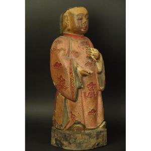 Bodhisattva, Polychrome Wood, China, 19th Century.