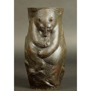 Vase avec ours, bronze, Japon, ère Meiji (1868 - 1912)