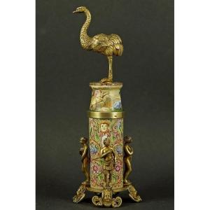Petit pot à cure-dents, argent et émail, Vienne, seconde moitié du XIXe siècle, vers 1870